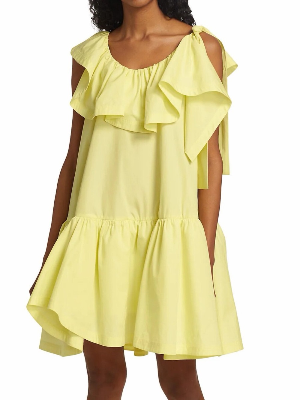 3.1 Phillip Lim Asymmetric Yellow Ruffle Cotton Mini Dress Size 8
